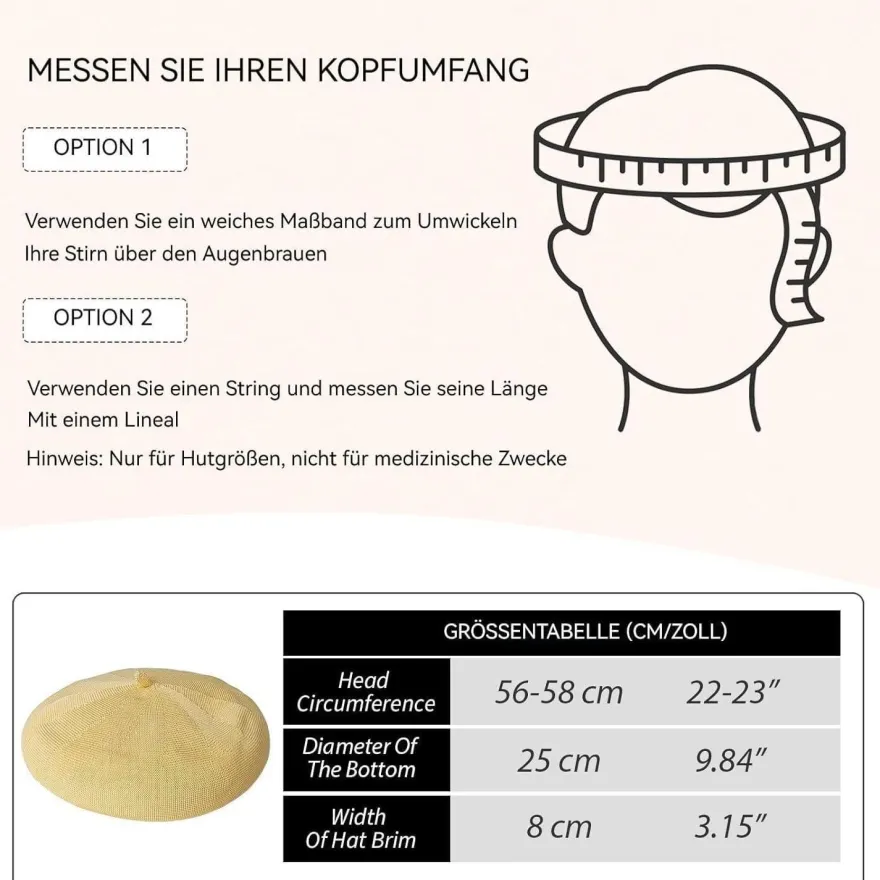 HIQIU Baskenmütze Damen Sommer Dünn - Ultra Leichte Atmungsaktive Barett Cap