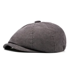 HIQIU Herren Kord Schiebermütze - 8-Panel Newsboy Cap, einfarbig, für