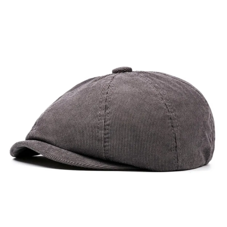 HIQIU Herren Kord Schiebermütze - 8-Panel Newsboy Cap, einfarbig, für