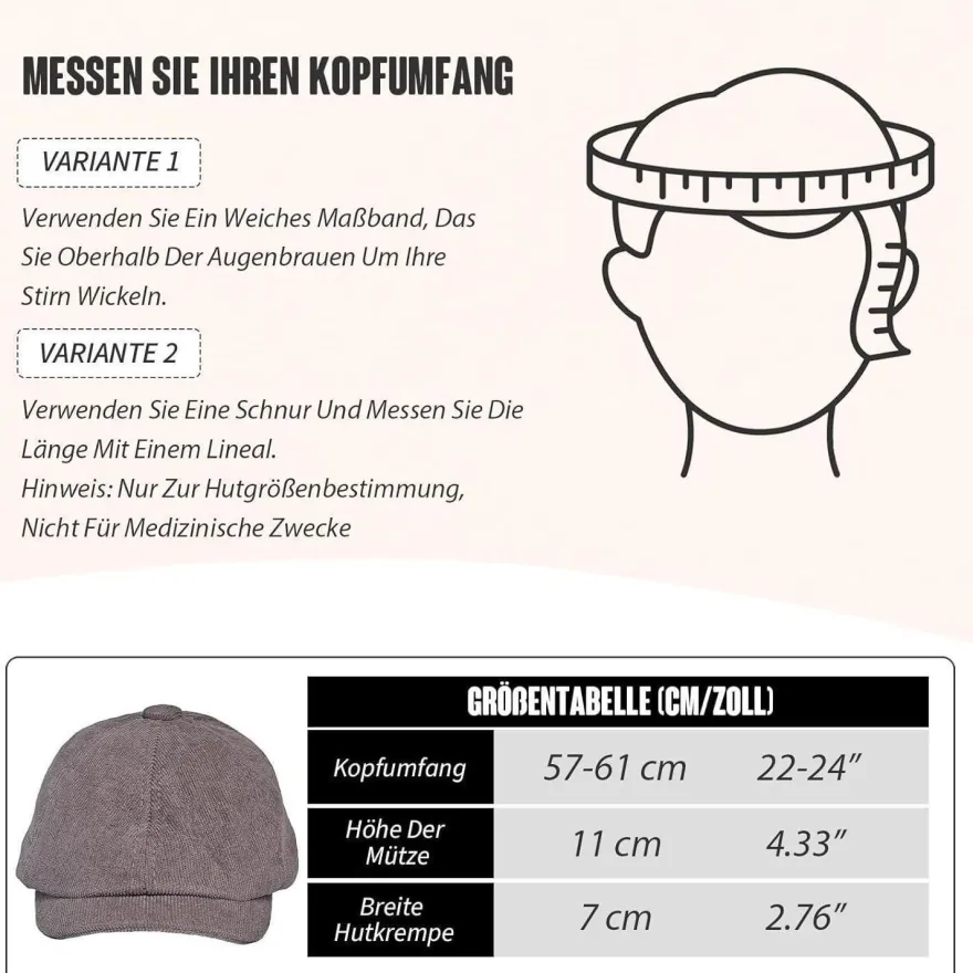 HIQIU Herren Kord Schiebermütze - 8-Panel Newsboy Cap, einfarbig, für