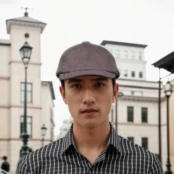 HIQIU Herren Kord Schiebermütze - 8-Panel Newsboy Cap, einfarbig, für