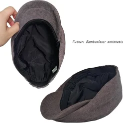 HIQIU Herren Kord Schiebermütze - 8-Panel Newsboy Cap, einfarbig, für