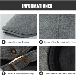 HIQIU Schiebermütze Herren Verstellbare Baumwolle Gatsby Flatcap Newsboy Cap