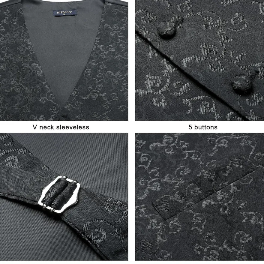 Hisdern Herren Jacquard Blumenmuster Weste Krawatte Einstecktuch Set für