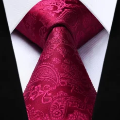 Hisdern Herren Jacquard Weste Krawatte Einstecktuch Set - Rotwein, Gr. XXL
