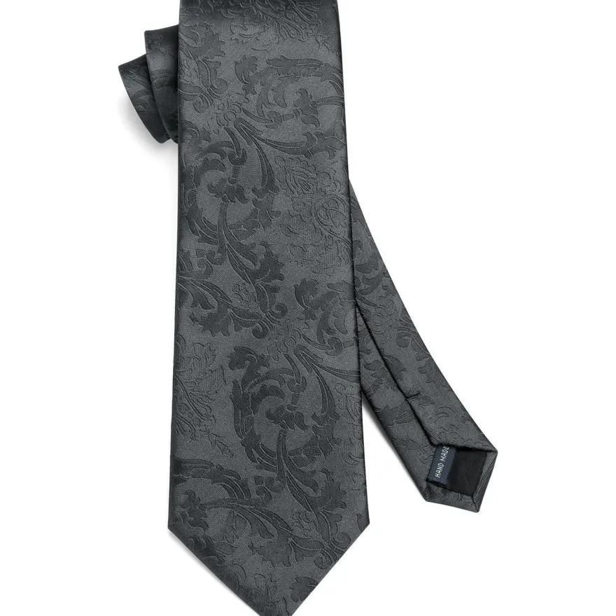 Hisdern Herren Krawatte & Einstecktuch Set - Paisley Blume Jacquard Seide