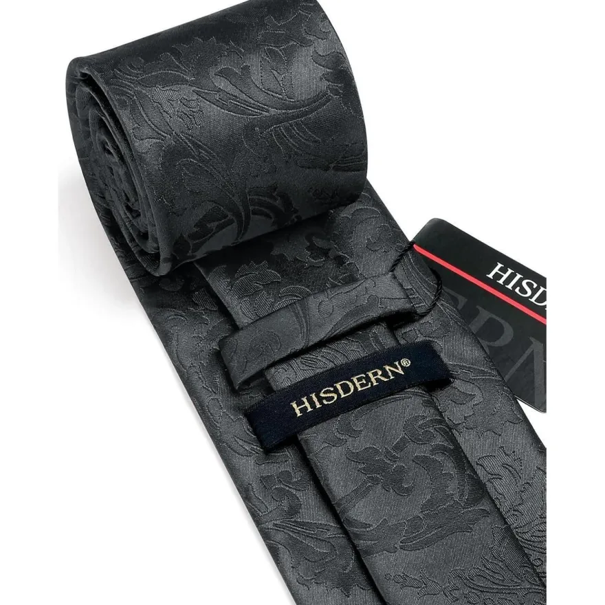 Hisdern Herren Krawatte & Einstecktuch Set - Paisley Blume Jacquard Seide