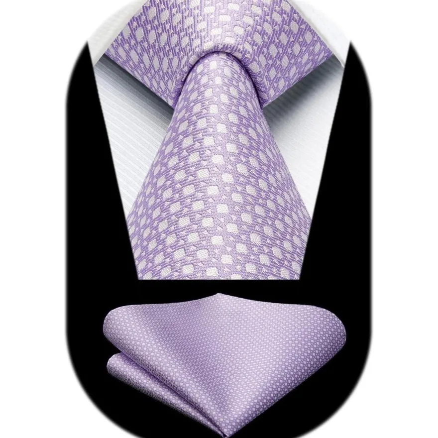 Hisdern Herren Krawatte mit Einstecktuch Set - Klassisch Plaid Hahnentritt