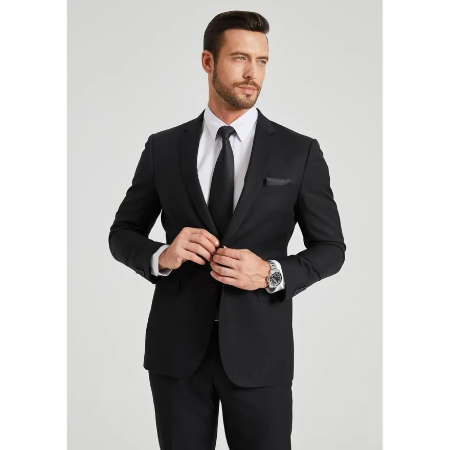 Hisdern Herren Krawatte mit Einstecktuch Set - Klassisch Plaid Hahnentritt