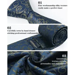Hisdern Herren Krawatte mit Einstecktuch Set, Paisley Design, Marineblau/Braun