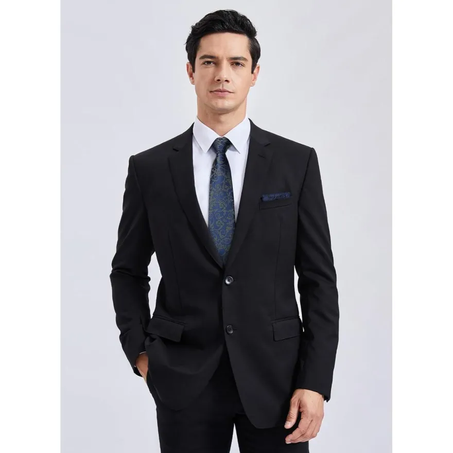 Hisdern Herren Krawatte mit Einstecktuch Set, Paisley Design, Marineblau/Braun