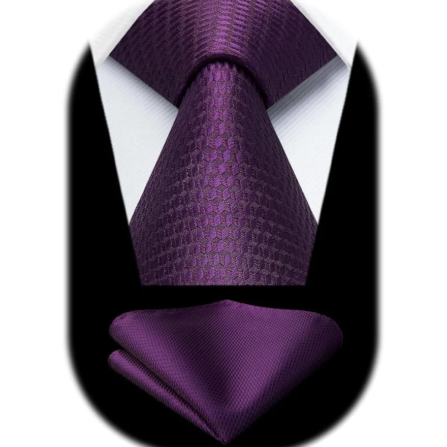 Hisdern Herren Krawatte mit Einstecktuch Set - Klassisch Plaid Hahnentritt