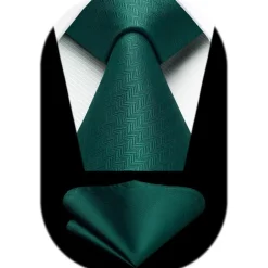 Hisdern Herren Krawatte mit Einstecktuch, klassisches Hahnentritt-Muster