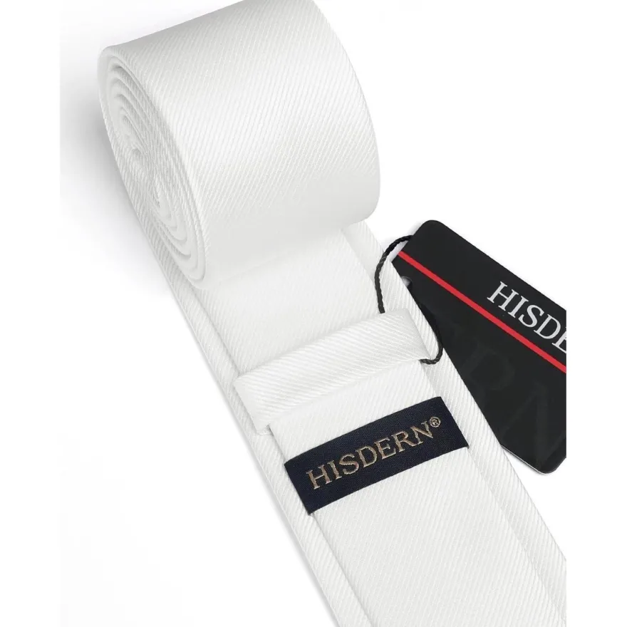 Hisdern Herren Krawatte Schmal 6cm Weiß Seide - Formell, Elegant für Business