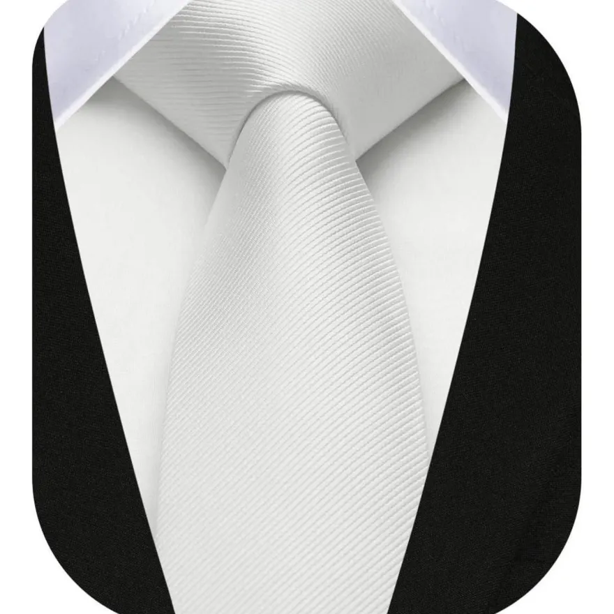 Hisdern Herren Krawatte Schmal 6cm Weiß Seide - Formell, Elegant für Business