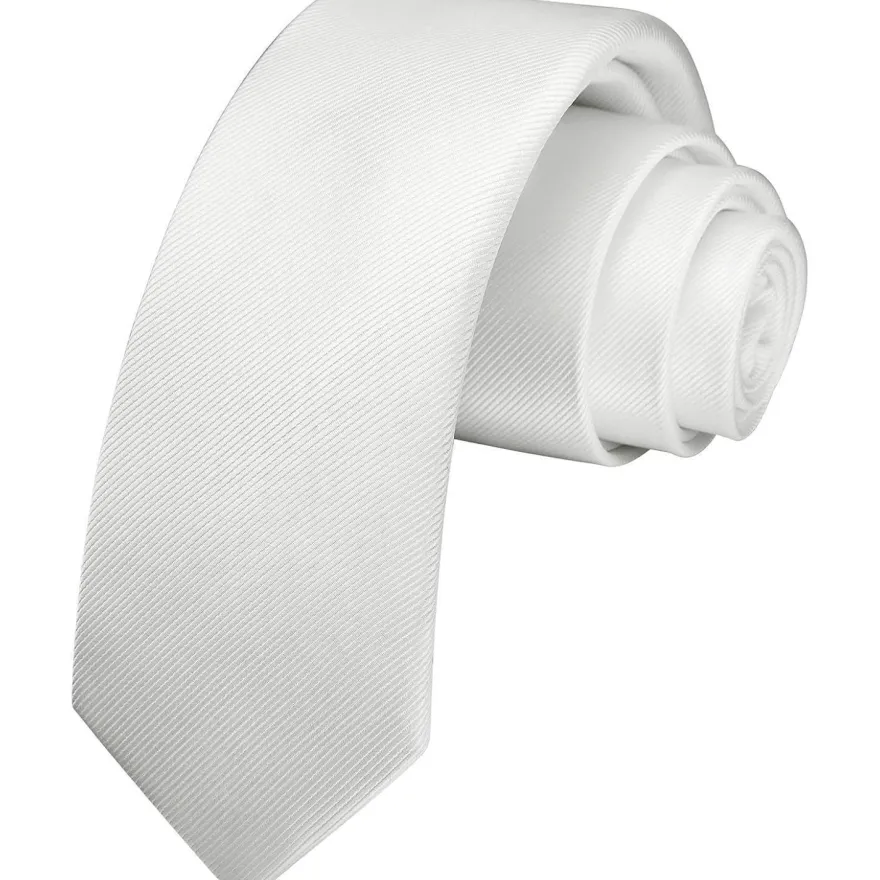 Hisdern Herren Krawatte Schmal 6cm Weiß Seide - Formell, Elegant für Business
