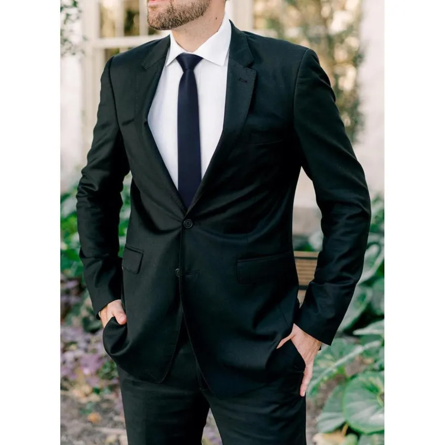 Hisdern Herren Schmale Einfarbige Seiden Krawatte 6cm Navy - Elegant für