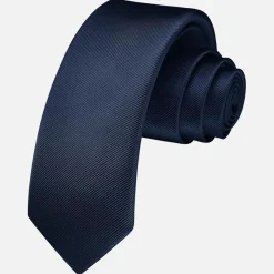 Hisdern Herren Schmale Einfarbige Seiden Krawatte 6cm Navy - Elegant für