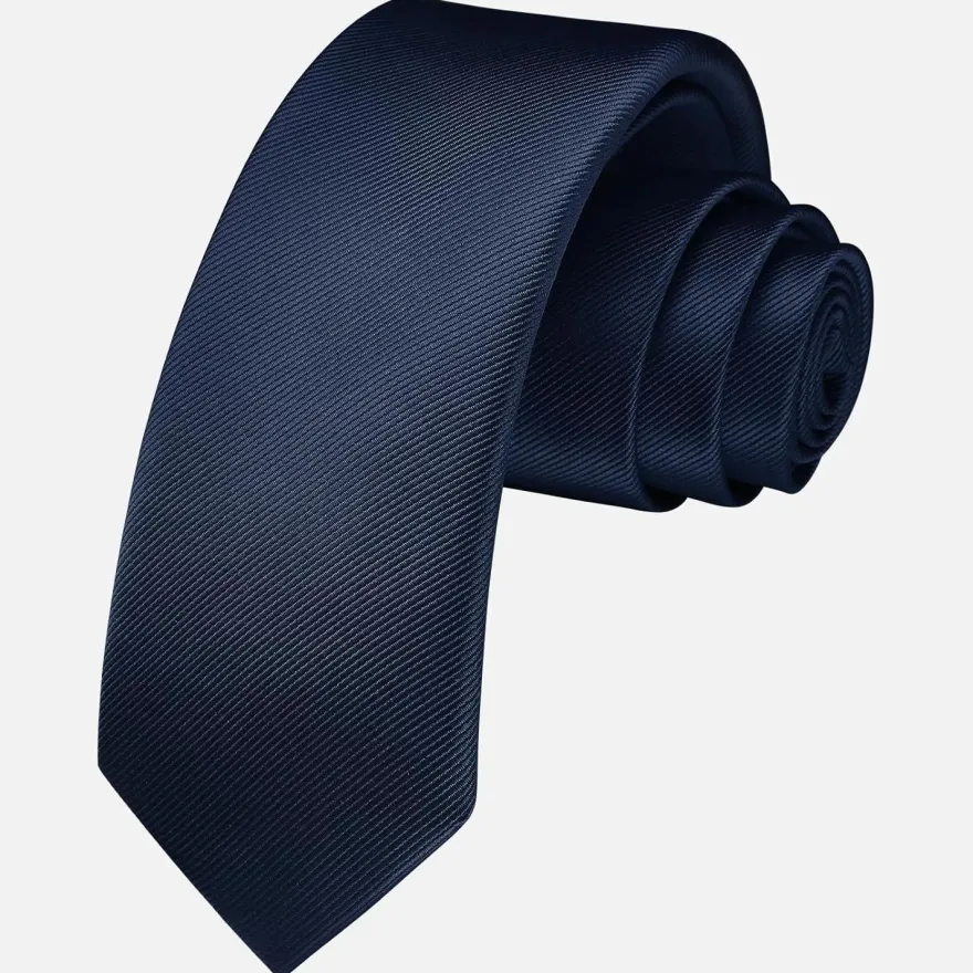Hisdern Herren Schmale Einfarbige Seiden Krawatte 6cm Navy - Elegant für