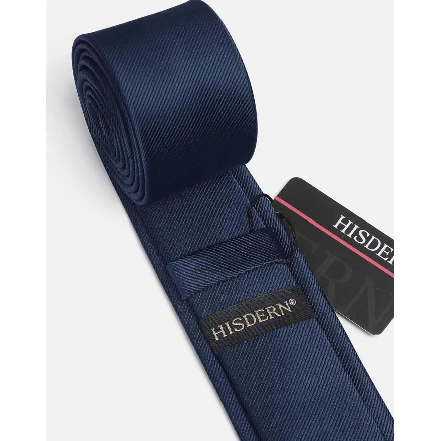 Hisdern Herren Schmale Einfarbige Seiden Krawatte 6cm Navy - Elegant für