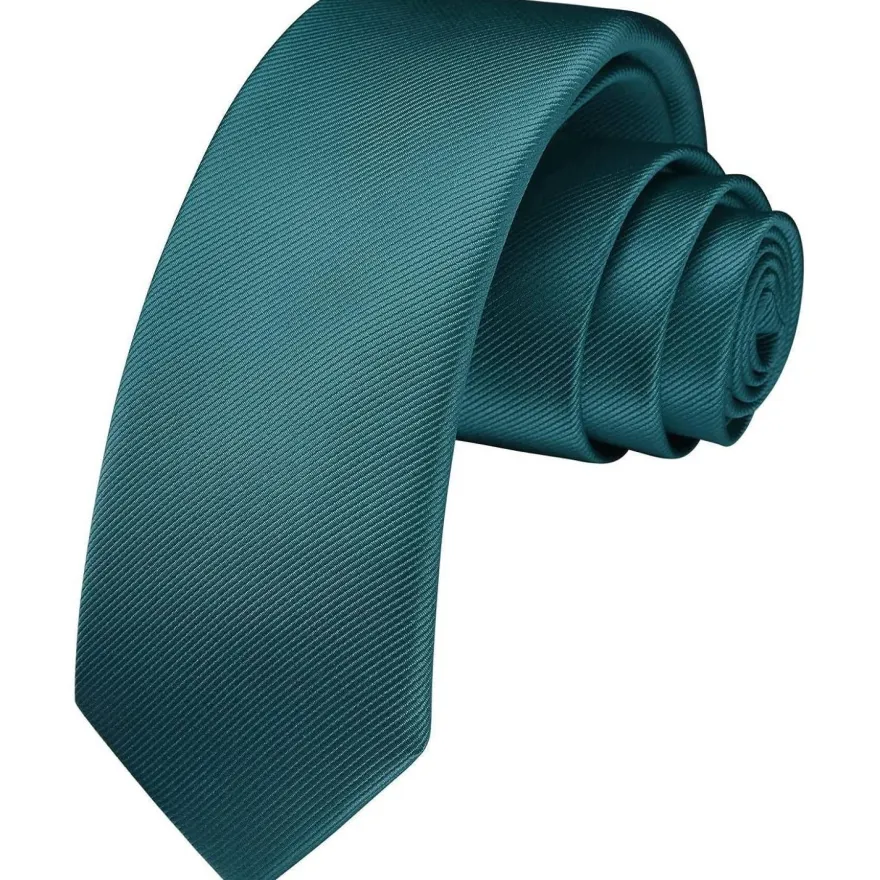 Hisdern Herren Schmale Seide Krawatte 6cm Blaugrün - Klassisch, Formell