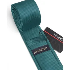 Hisdern Herren Schmale Seide Krawatte 6cm Blaugrün - Klassisch, Formell