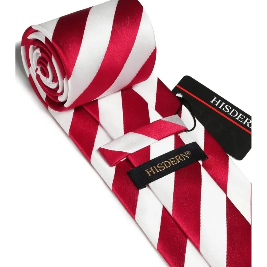 Hisdern Krawatten & Einstecktuch Set für Herren - Elegant Gepunktet, Rot