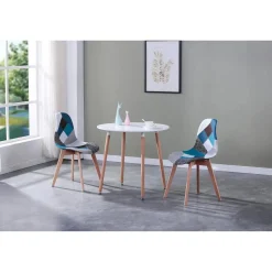 HJhomeheart 8er Set Esszimmerstühle Patchwork Stoff mit Massivholzbeinen, Blau