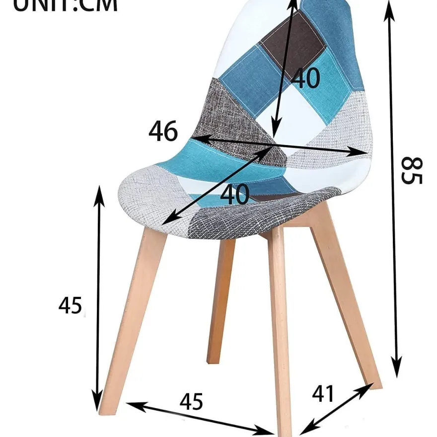 HJhomeheart 8er Set Esszimmerstühle Patchwork Stoff mit Massivholzbeinen, Blau