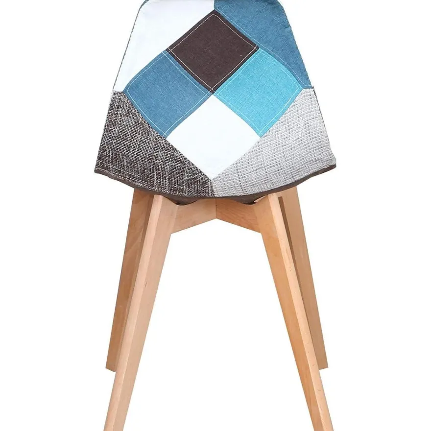 HJhomeheart 8er Set Esszimmerstühle Patchwork Stoff mit Massivholzbeinen, Blau