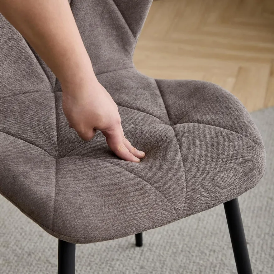 HJhomeheart Esstisch und Stuhlset rund 100cm mit 4 Leinenstühlen, Dunkelbraun