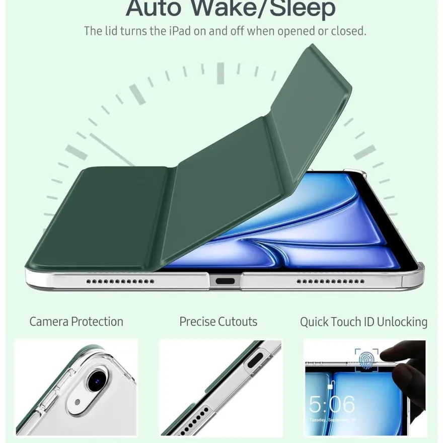 Hülle für iPad Air 11 Zoll 2024/2022/2020, Schlank TPU Schutzhülle Nachtgrün