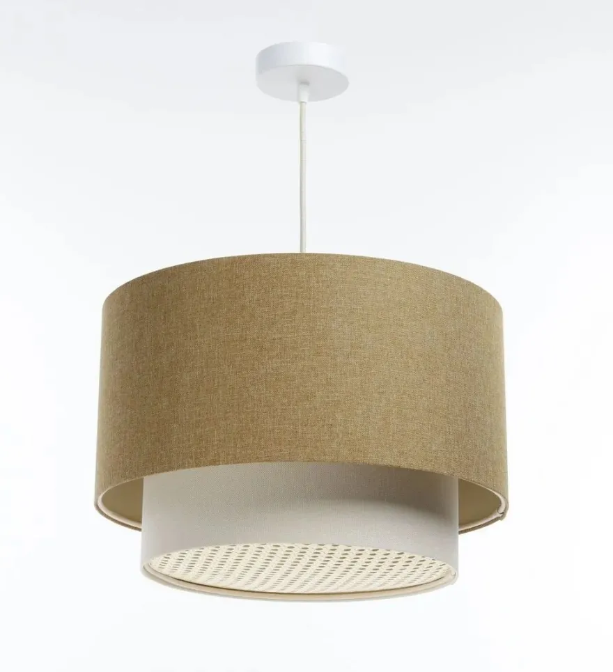 Hängeleuchte Duo XL Rattan Elegant 50cm Senfgelb, Vintage-Creme