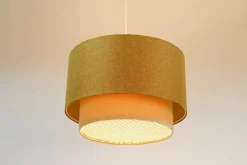 Hängeleuchte Duo XL Rattan Elegant 50cm Senfgelb, Vintage-Creme