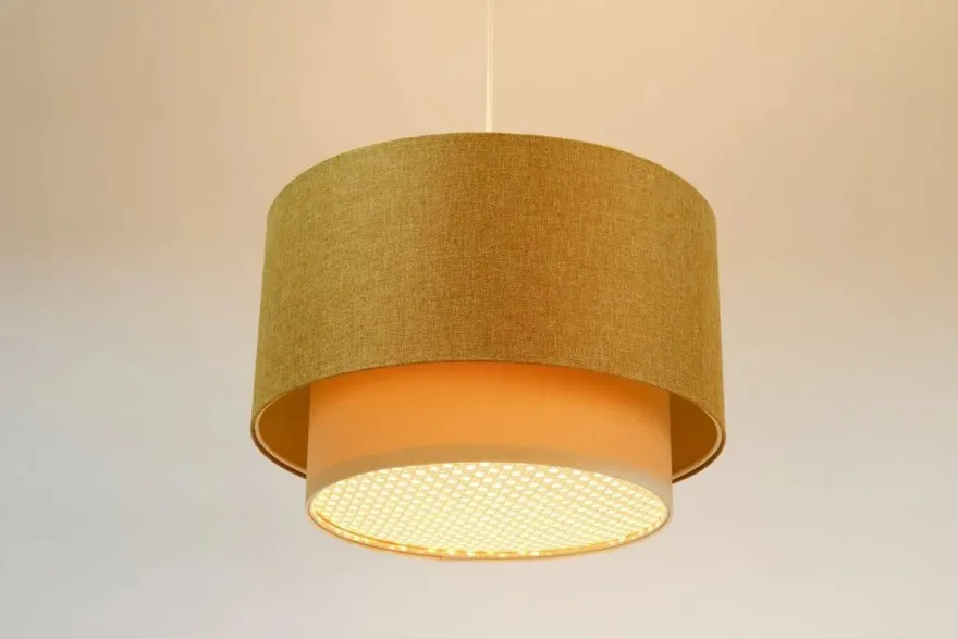 Hängeleuchte Duo XL Rattan Elegant 50cm Senfgelb, Vintage-Creme