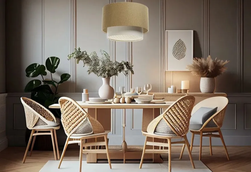Hängeleuchte Duo XL Rattan Elegant 50cm Senfgelb, Vintage-Creme