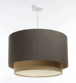 Hängeleuchte Duo XL Rattan Elegant 50cm Graphitgrau, Beige-Braun