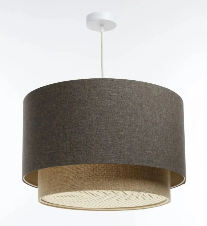 Hängeleuchte Duo XL Rattan Elegant 50cm Graphitgrau, Beige-Braun
