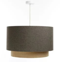 Hängeleuchte Duo XL Rattan Elegant 50cm Graphitgrau, Beige-Braun