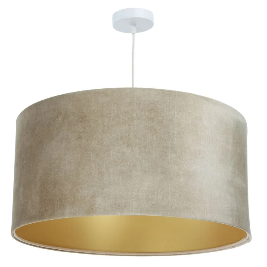 Hängeleuchte Glamour Metall Weiß Lampenschirmhöhe 25 50 107 Beige, Gold