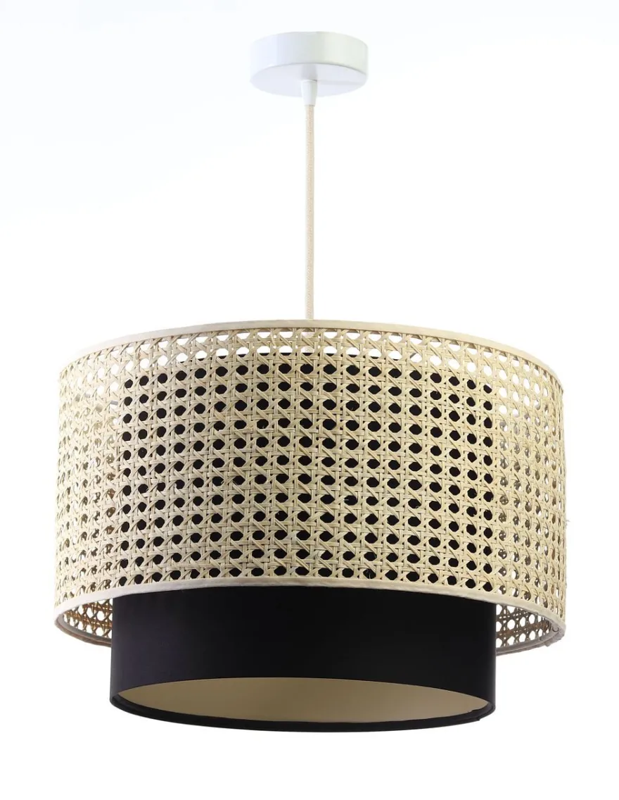 Hängeleuchte Rattan Metall Weiß Lampenschirmhöhe 25 107 40 Creme, Schwarz