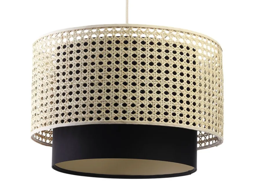 Hängeleuchte Rattan Metall Weiß Lampenschirmhöhe 25 107 40 Creme, Schwarz