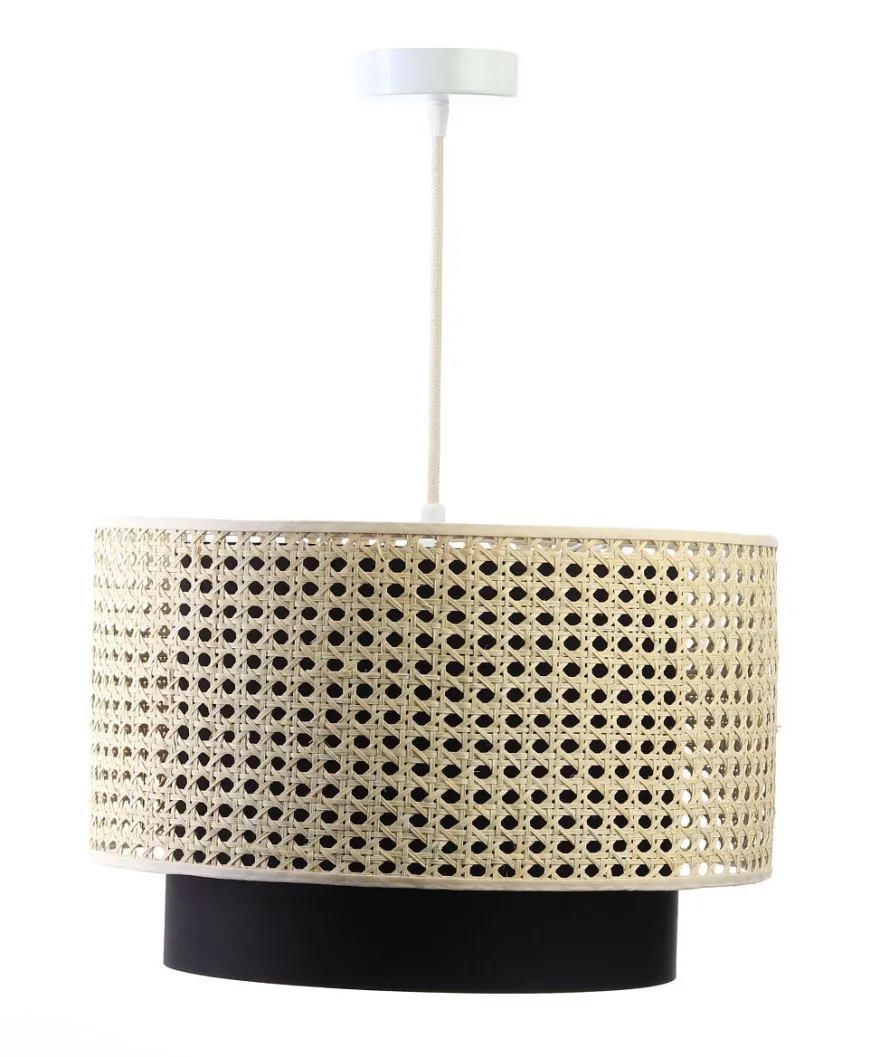 Hängeleuchte Rattan Metall Weiß Lampenschirmhöhe 25 107 40 Creme, Schwarz