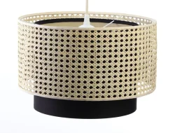 Hängeleuchte Rattan Metall Weiß Lampenschirmhöhe 25 107 40 Creme, Schwarz