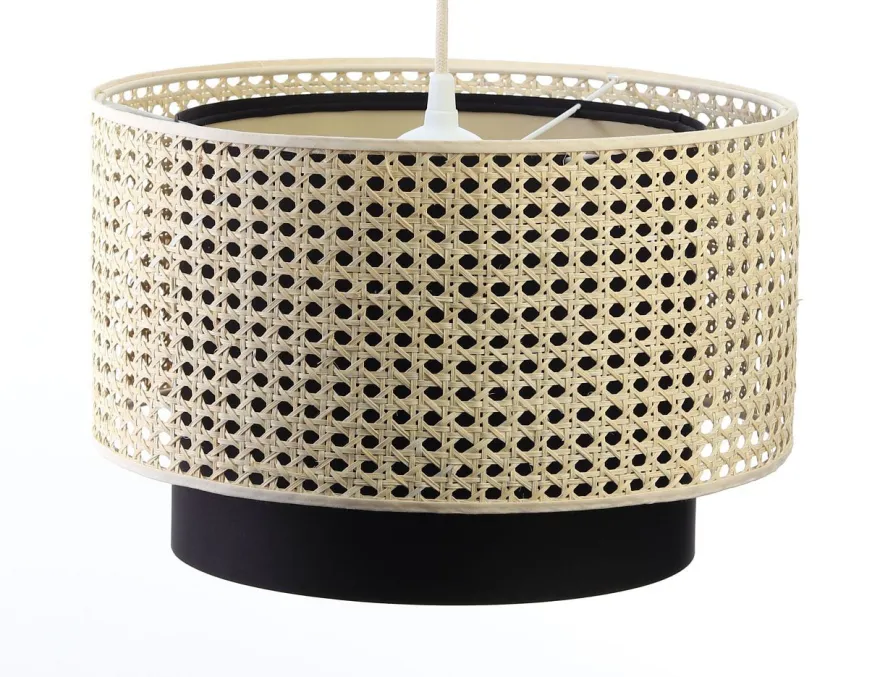 Hängeleuchte Rattan Metall Weiß Lampenschirmhöhe 25 107 40 Creme, Schwarz