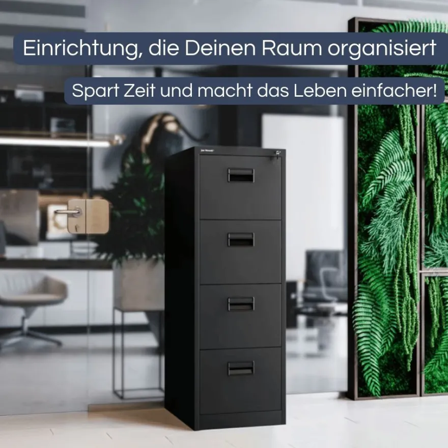 H?ngeregisterschrank abschlie?bar SARA 132x46x62cm Schwarz 4 Schubladen mit Schloss