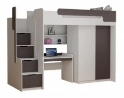 Hochbett DORIAN mit Schreibtisch und Schrank in grau