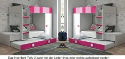 Hochbett Etagenbett mit Schrank TELLY 2 für 2-3 Kinder hochglanz weiß grau rosa