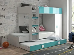 Hochbett Etagenbett mit Schrank TELLY 2 für 2-3 Kinder hochglanz weiß grau rosa