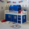 Hochbett mit Lattenrost 90x200 Spielbett Kinderbett Tunnel Vorhang blau Holz Kiefe...